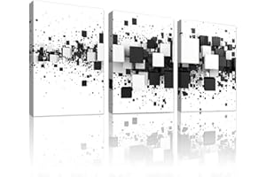 WENGTIAO 3 Pièces Carreaux Noir et Blanc Tableau Decoration Murale Encadré Toile Peinture Minimaliste Abstraite Moderne Decoration Murale Salon Maison Deco Chambre 40x60cmx3