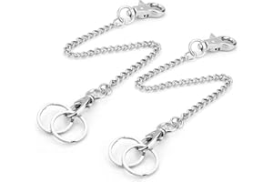 JSUOEO Cadena para pantalones, 2 unidades, billetera, llavero, llavero, llavero, pantalones, acero inoxidable, cadena con mosquetón, cadena para billetera, llaves, plata, S