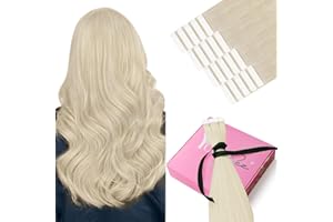 YoungSee Tape Hair Extensions Platinum Blonde 16In Tape in Hair Extensions Real Human Hair for Women 20pcs 50g Easy to Wear Hair Tape-in Extensions Blonde
