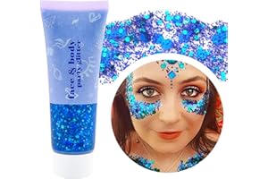 HOME HOLIC Chunky Glitter Gesicht Gel Glitter Body Gel Festival Glitzersteine Gesicht Kosmetik Haare Nägel Make-up Meerjungfrau Pailletten Langanhaltend Funkelnd Für Faschingskostüme Damen (blau)