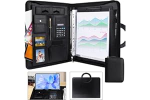 UCAMP Schreibmappe A4 Schreibmappe,Konferenzmappe,Portfolio Dokumenten-Mappe,Ledermappe A4 Dokumentenmappe aus Leder mit Reißverschluss und Griff,Inkl Passbuch und A4-Notizblock(Schwarz)