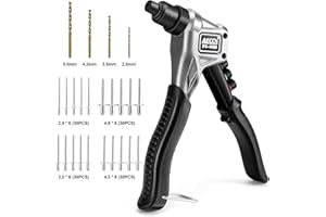 AECCN-Nietzange Set mit 120 Nieten – Pop-Nietpistolen-Kit mit 4 manuell austauschbaren Nietköpfen und 4 angebrachten Spiralbohrern, manuelles Handnietmaschinen-Kit, FO-6020