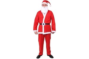 I LOVE FANCY DRESS Mens Budget Santa Costume - 5 Piece Father Christmas Costume - Red Santa Jacket & Trousers + Black Ribbon Belt + Red Santa Hat + Elasticated Beard