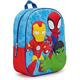 Spidey and His Surprising Friends 3D Children's Backpack - Blue and Red School Backpack with Embossing, Mesh Side Pocket, Adj