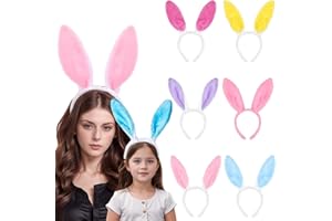Maryparty 6Pcs Bunny Ears Headband Kids Adult Plush Easter Rabbit Ears HairBand Easter Decorations for Bunny Costume Fancy Dress Up Gifts