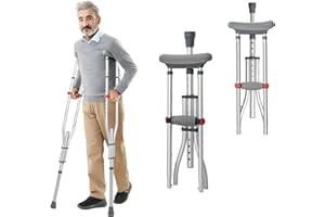 IBVIVIC Cavalletti sotto l'ascella, cavallette pieghevoli leggere in alluminio, fino a 330 kg, cavallette regolabili in altezza, con cuscino ascella, manico e piedini antiscivolo per adulti