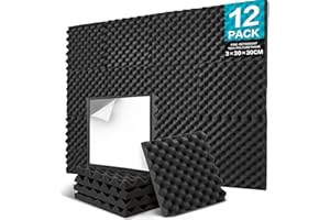 JBER 12 Stück Akustikpaneele Selbstklebend, Schallschutzplatten 30 x 30 x 3 cm, Hochdichte Akustikschaumstoff Wandpaneele für Aufnahmestudio, Heimbüro, Schlafzimmer, Spielzimmer