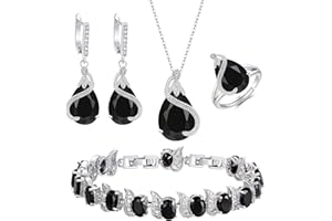 EVER FAITH 4 Stück Tropfen Cubic Zirconia Schmuck Set Glamour Anhänger Halskette Ohrringe Tennis Armband und Offener Ring für Damen Hochzeit Party