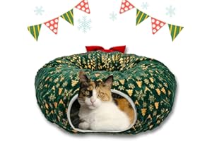 KENSBRO Road tunnel per gatti con stampa dorata, grotta natalizia con letto morbido, tunnel di gioco a forma di S ed effetto rapido, soffice tunnel di peluche per gatti di casa, cuccioli e conigli, tradizione