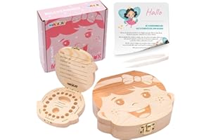 Magicat - Scatola per denti da latte di alta qualità, per bambine, in legno, per riporre i denti da latte, con pinzette e storia della fatina dei denti (lingua italiana non garantita)