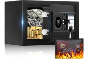JVTISF 17cm Tall Safe Treor for Home, Digitale Möbel sicher mit feuerfestem und wasserdichtem Beutel, Notfallschlüssel, Wand sicher mit Kombinationsschloss für Bargeld