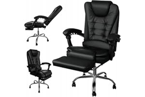 Ecarla Krzesło biurowe, fotel szefa, krzesło obrotowe, krzesło komputerowe z podnóżkiem, regulacja wysokości siedziska, sztuczna skóra (czarny), KO22