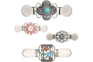 CHMISS 4Stück Vintage Pullover Schal Clips,Kleider Clip,Silber Strickjacke Clips,Cardigan Clips,Hemd Brosche Clips,Antike Schal Clip,Vier Retro-Muster Kostüm Zubehör für Damen Bluse Strickjacke Kleider Jacke