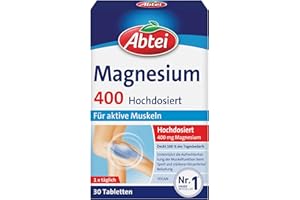 ‎ABTEI Abtei Magnesium 400 - hochdosiertes Magnesium für aktive Muskeln - bei Sport und körperlicher Belastung - Deckt 100% des Tagesbedarfs - Vegan, glutenfrei, laktosefrei - 1 x 30 Tabletten