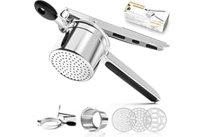 ‎SPEENSUN Kartoffelpresse,Spätzlepresse, Kartoffelpresse aus Edelstahl Rostfrei Spülmaschinenfest Mit 3 Austauschbare Spätzlesieb,spätzlespresse edelstahl Mit Rutschfestem Silikongriff (Schwarz)