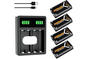 Batteria Ricaricabile per Xbox Series X|S/Xbox One, Pickle Power 4 x 2800mAh Batterie e LED Caricabatteria per Xbox One Series S/X, Xbox One/X/S/Elite Controller
