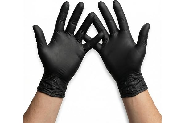 KMINA Gants Nitrile Jetables Noirs Sans Poudre (Boîte de 100, Taille M), Sans Latex, Ambidextres pour Usage Professionnel et Alimentaire
