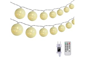 ‎DEEPDREAM DeepDream Kugeln Lichterkette 5m 20 LED Cotton Ball Lichterkette Dimmbar Baumwollkugeln Lichterkette Innen Lichterkette mit Fernbedienung und Timer für Zimmer Kinderzimmer Hochzeit Party (Warmweiß)