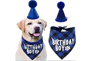 MOETYANG Dog Birthday Bandana, Boy Dogs Birthday with Hat, Pets Birthday Party Supplies for Medium Large Puppy Dog Birthday Party Outfits, Blue