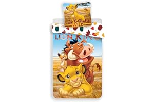 JERRY FABRICS LesAccessoires Le Roi Lion - Parure da letto, 100% cotone, copripiumino reversibile 140 x 200 cm + federa 65 x 65 cm