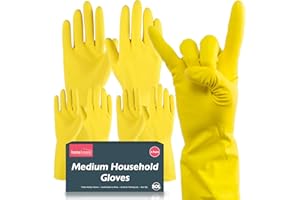 SOL 4 Pairs Medium Household Gloves, Yellow Heavy Duty Rubber Gloves for Cleaning with Non-Slip Grip, Durable Waterproof Design for Kitchen, Bathroom & Dishwashing, Multipurpose & Comfortable To Use