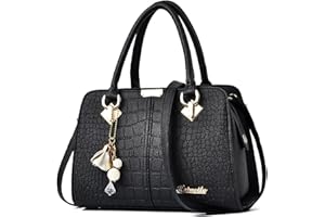 FANDARE Elégant Sac à Main Femme Sacs à bandoulière Sacs à Dos porté Travers Voyage Sac Cabas Shopper Sacoches Messenger Besace Pochette Impermeable PU Cuir Noir B