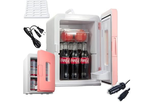NORTHCLAN Mini Frigo de Chambre 15L/21 Canettes, 12V/220V Réfrigérateur Cosmetique avec ECO Mode Silencieux, Fonction Garder Froid/Chaud, Glacière Portable de Beauté pour Voiture, Rose