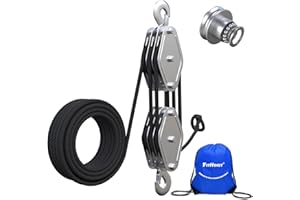 FITHOIST Block and Tackle 2200 LBS Breaking Strength Heavy Duty Pulley, 50 Ft 3/8" Rope Pulley, 5:1 Lifting Power Pulley System, Pulley Hoist for Animal Husbandry, Warehouses, Constructions(Black)