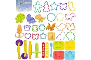 JAEESPON PlayDoughTools for Kids-Play Dough Accessories Molds Dinosaur Fruit Roller Cutter Scissor and Storage Box, Party Favors Set for Age 2-8
