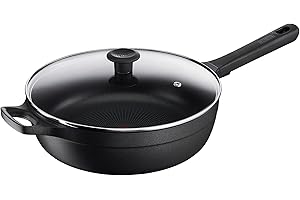 Tefal G61237 Trattoria Pro Sauteuse 28 cm avec couvercle | Fonte d'aluminium | Revêtement antiadhésif sans danger | Indicateur de température | Convient à tous les types de plaques de cuisson |