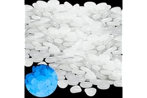 Teouuas 400 Pezzi Pietre Luminose, Bianche Ciottoli Luminosi, Pietre Luminose da Giardino, Sassi da Giardino, Ciottoli Fluorescenti per Acquario, Terrrazza, Decorazione Esterna e Vasi con Piante