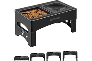 Ormalla Raised Dog Bowl with Leak-Proof Water Bowl, Raised Dog Bowl for Large, Medium and Small Dogs, Height Adjustable, Non-Slip Dog Bowl Stand with Slow Feeder, Black