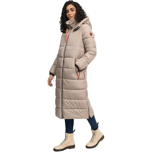 Navahoo Winterjas voor dames, lang, gewatteerde winterjas met capuchon, B982, Dark-Olive, L
