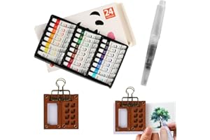 XUIIOSOOKP Mini Palette Aquarelle Portable, 1 SetPalette Humide Peinture Figurine, Mini Palette de Peinture Aquarelle en Bois de Voyage Portable, Carnet Gouache, Cadeaux pour Artistes
