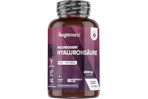 ‎WEIGHTWORLD Hyaluronsäure Kapseln - 600mg pro Kapsel - 120 vegane Hyaluron Capsules - 4 Monate Vorrat - Molekülgröße (500-700 KDA) - Hyaluronic Acid - Alternative zu Seren - WeightWorld