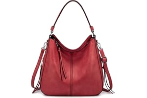 Realer Handbag Women's Shopper Bag Tote Leather Shoulder Bag Large Shoulder Bag Woman Elegant Handbag with Tassels Removable Shoulder Strap, Red gun colour zip, Large