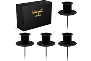 ‎HEIMZEIT heimzeit Kerzenhalter zum Stecken für Stabkerzen und Tischkerzen aus Metall [4 Stück] Farbe: Schwarz, Stilvolles Design, Kerzenstecker Adventskranz für eine Elegante Raumdekoration