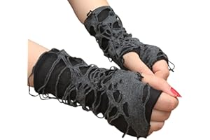 KIRVOS 1 Paar Punk Gothic Handschuhe,Goth Arm Ärmel,Fingerlose Handschuhe,Schwarze Punkhandschuhe,Zerrissene Armstulpen,Rollenspielhandschuhe,für Halloween Hip Hop,Motto Party Maskerade Kostüm Party