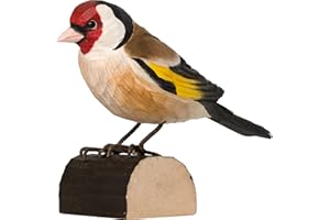 ‎WILDLIFEGARDEN WILDLIFEGARDEN WG406 DecoBird Stieglitz - Handgeschnitzter Dekorative Vogel aus Holz - Kleine Europäische Vögel