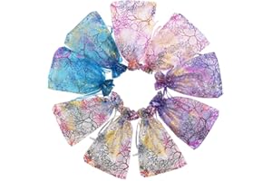 SumDirect 100Pcs Mixed Color Coral Pattern Organza Bags Wedding Party Gift Favor Bag Jewelry Pouches for Christmas,Baby Shower (13x18cm)…