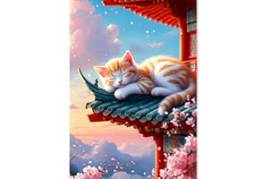 DPHERO Sleeping Cat Diamond Painting Kits for Beginners Adults,5D DIY Orange Cat Diamond Art Kits,Round Full Drill Architecture Gem Art Crafts,DIY Painting by Numbers for Home Wall Decor 12x16 inch