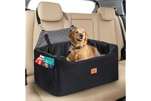 Asiento Perro Coche, Extra Estable Cama Perro Coche con Espuma Viscoelástica, Funda Lavable y Cinturón de Seguridad, Asiento Coche Perros Medianos y Grandes de hasta 55 kg, 78x55x53 cm