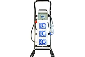 ELETTROWATT - Quadro Elettrico di Distribuzione Industriale da Cantiere ASC Portatile - 3 Prese CEE IP67 da 16A, Magnetotermico da 16A e Fungo di Emergenza - Quadro Monofase Con Supporto d'Acciaio