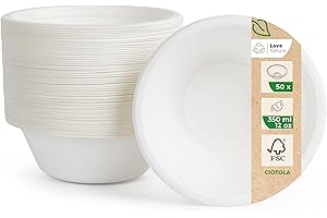 Love Nature Ciotole Usa e Getta di Polpa Canna di Zucchero 350 ml - 50 Pezzi di Ciotole Monouso Ecologico - Stoviglie Usa e Getta