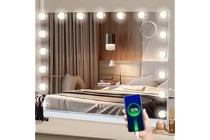 Saihemei Hollywood Vanity Mirror with Lights, Large Makeup Lighted Mirror with 17 Dimmable LED Bulbs, 3 Lighting Modes Tabletop Mirror with Touch Screen Control for Dressing Table, Wall Mounted