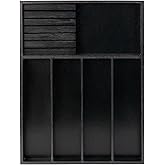 VaeFae Bamboo Cutlery Organizer Utensil Holder for Drawers Wooden Cutlery Tray with Divider for Kitchen Cutlery Storage and Removable Knife Block Black