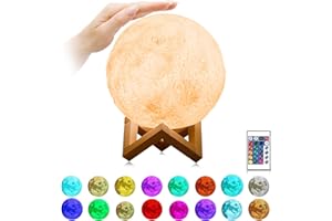 SUNTOP Tivifore Lampada Luna LED, luna lampada 15cm Controllo Tattile e Telecomando 16 Colori USB Ricaricabile Luce Notturna LED, Ricarica USB RGB Colorato Moon Lamp con Sensore Tocco Supporto in legno