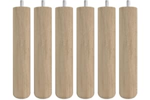 Duérmete Online - Juego de 6 Patas de Madera para Base Tapizada, Cilíndricas Roscadas, Altura 25 cm, Color Natural