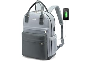 ‎LOVEVOOK LOVEVOOK Schultasche Mädchen Schulrucksack Teenager Wasserdichter Tasche Damen Klein mit Laptopfach 15,6 Zoll Anti Diebstahl Rucksack für Schule Uni Reise Arbeit, Grau Blau