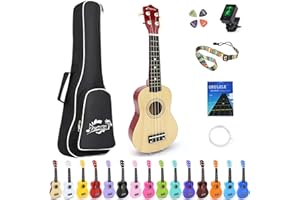 Amdini 21 inch Soprano Ukulele Basswood Acoustic Mini Guitar for Beginner Kid Starter with Case Strap Tuner Picks Strings Primary Tutorial